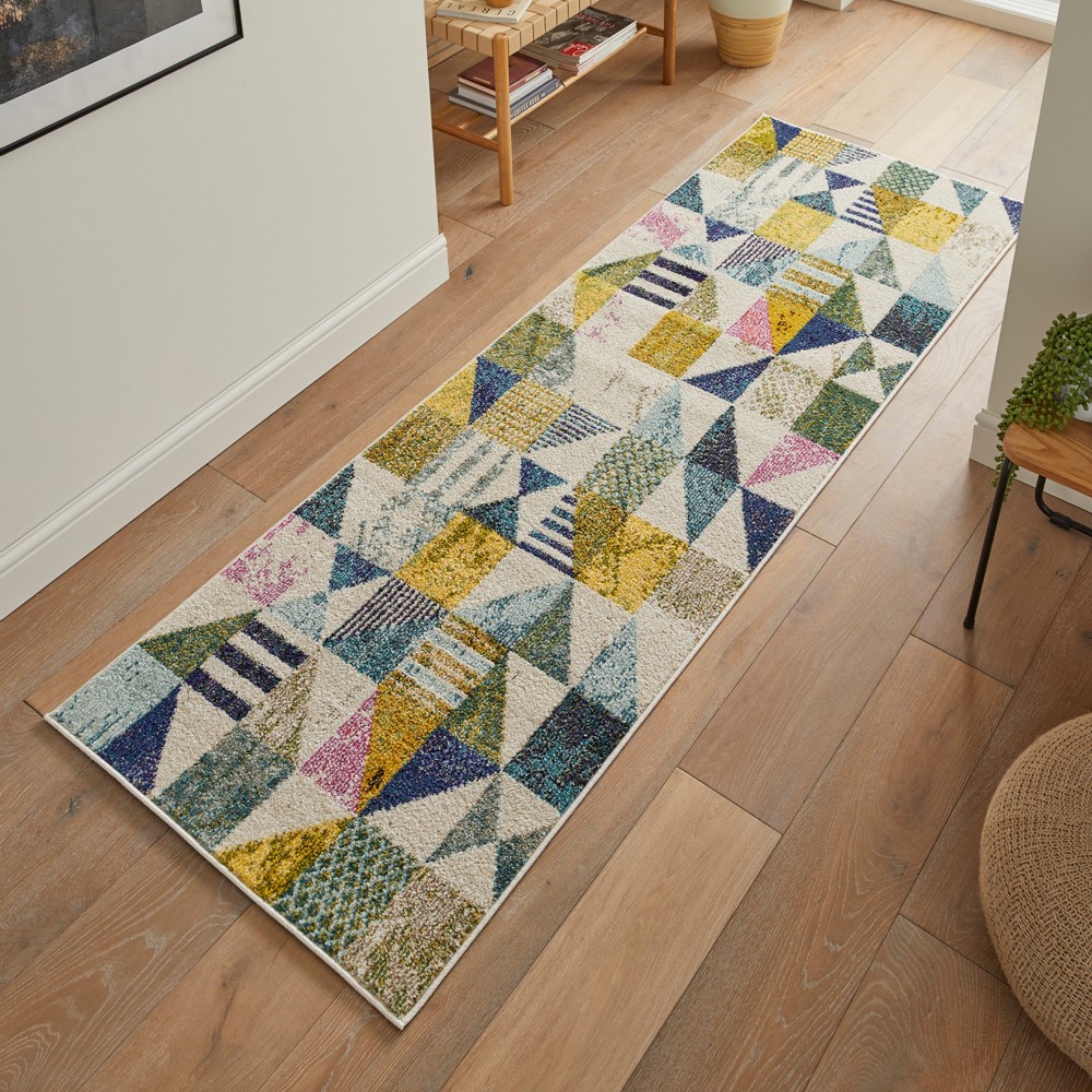 Carnaval CAR101 Geometric Runner Rug by Concept Looms in Light Multi